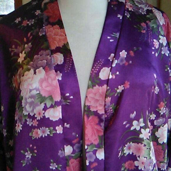 EPLAZA Purple Satin Floral Robe - Picture 2 of 8